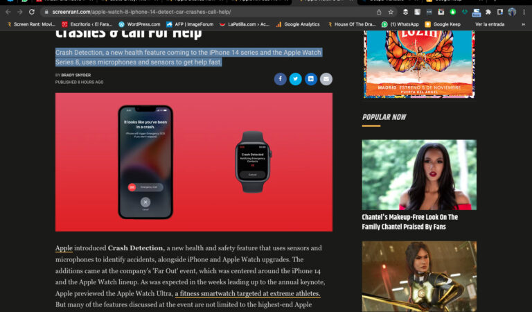 El Apple Watch 8 y el iPhone 14 pueden detectar choques de coches y pedir ayuda