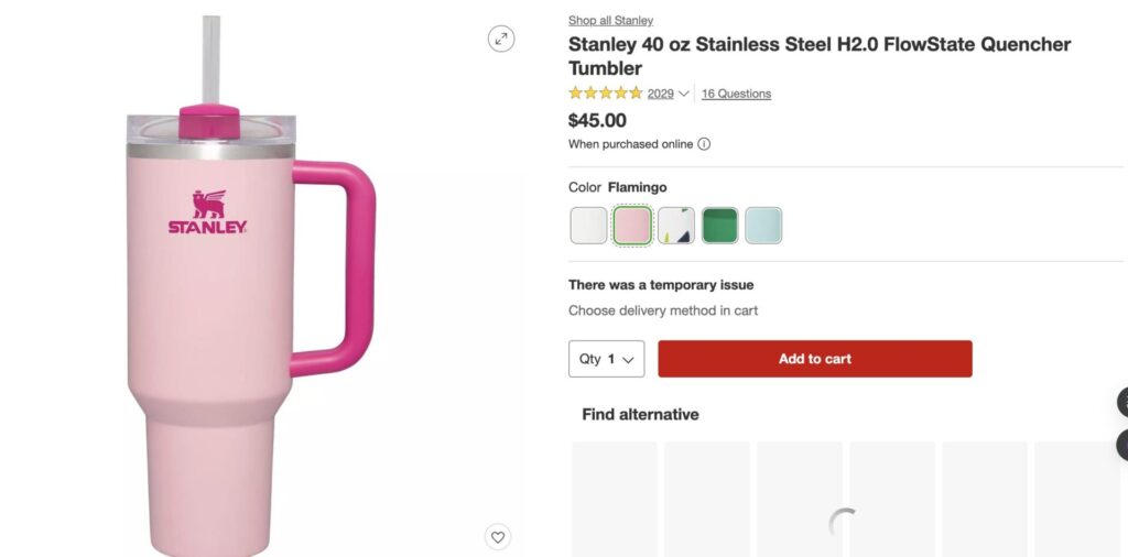 P&aacute;gina de Traget muestra el termo Stanley