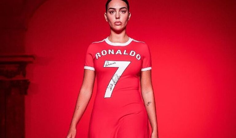 ¡Georgina impactó en París con un vestido dedicado a CR7!