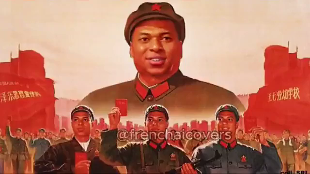 Meme de Mbappé sobre un cartel de propaganda de la Revolución Cultural china